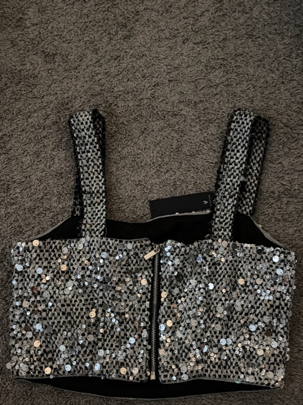 Lulu's Silver Sequin Cropped Tank - Picture 2 of 2